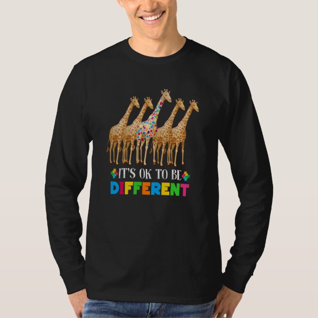 T-shirt Autism Awareness Cute Giraffe Animal It's Ok To Be (Devant)
