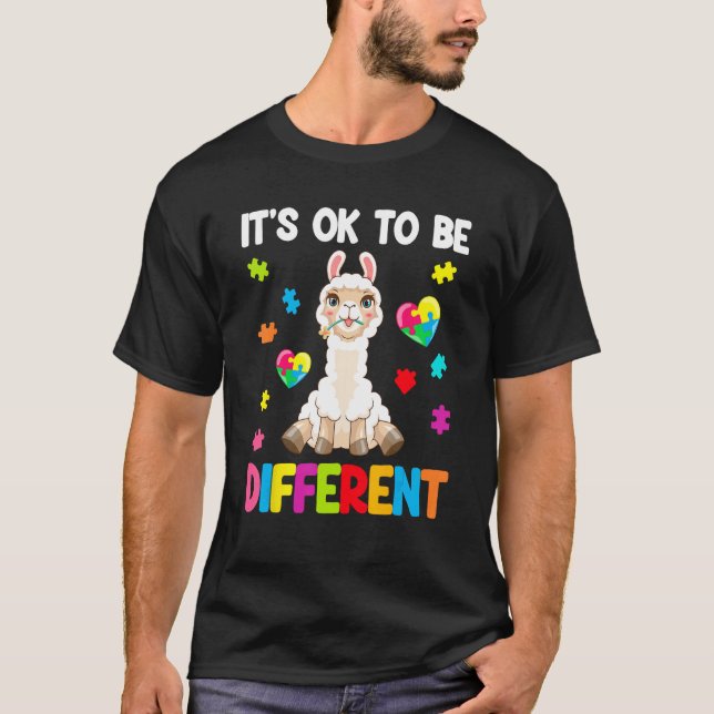 T-shirt Autism Awareness Cute Llama  It s Ok To Be Differe (Devant)