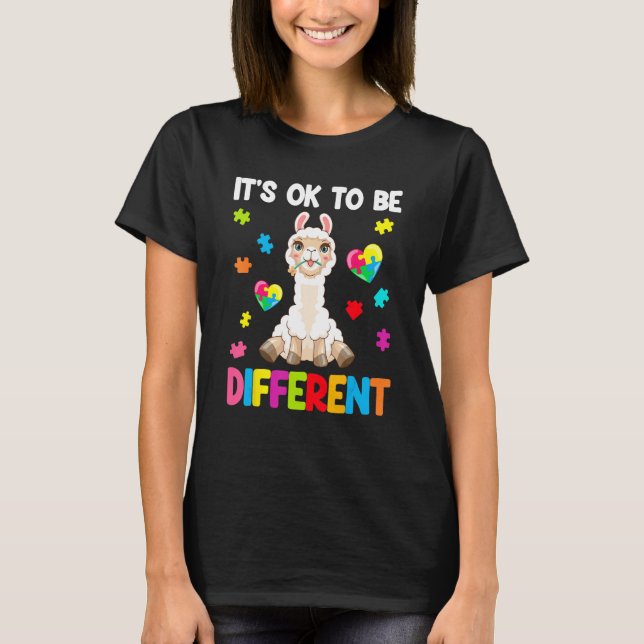 T-shirt Autism Awareness Cute Llama  It s Ok To Be Differe (Devant)
