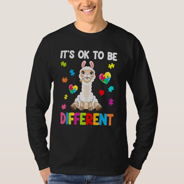 T-shirt Autism Awareness Cute Llama  It s Ok To Be Differe (Devant)
