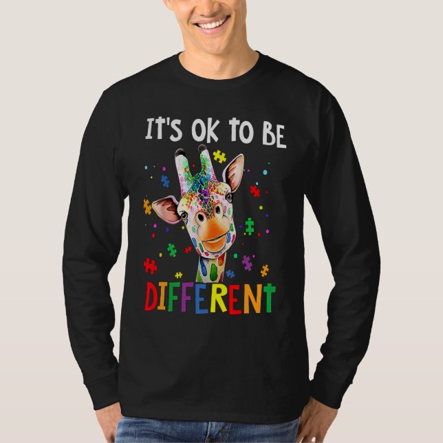 T-shirt Autism Awareness Day Giraffe It's Ok To Be Differe (Devant)