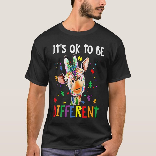 T-shirt Autism Awareness Day Giraffe It's Ok To Be Differe (Devant)