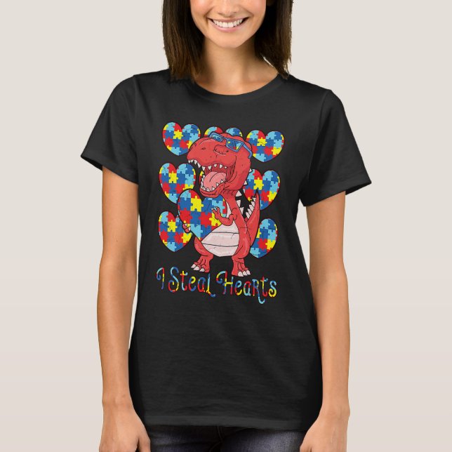 T-shirt Autism Awareness Dinosaur I Steal Hearts Autism Lo (Devant)