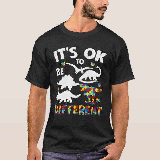 T-shirt Autism Awareness Dinosaur Kid Boys Its Ok To Be Di (Devant)
