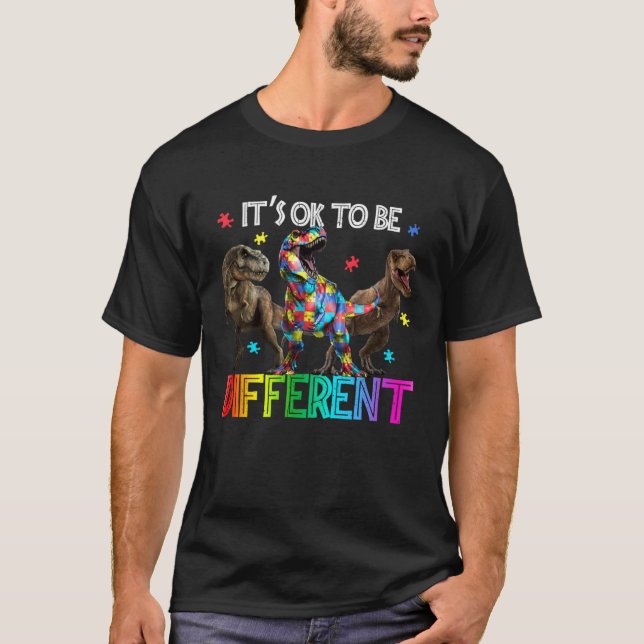 T-shirt Autism Awareness Dinosaur Kid Boys Its Ok To Be Di (Devant)