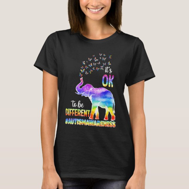 T-shirt Autism Awareness Elephant Butterfly Its Ok To Be D (Devant)