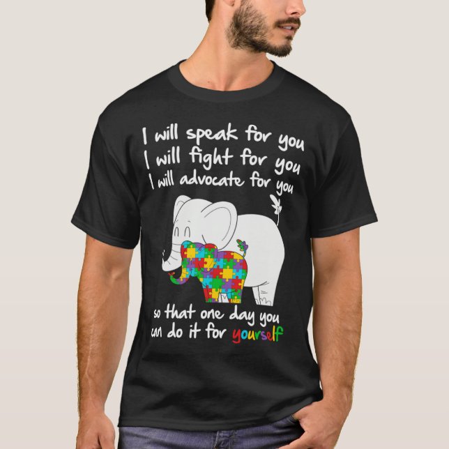 T-shirt Autism Awareness Elephant Mom Teacher I Will Speak (Devant)