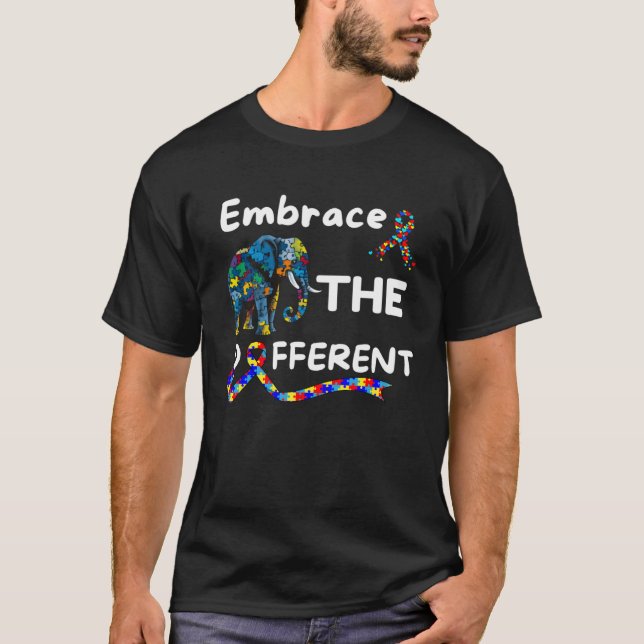 T-shirt Autism Awareness Embrace Different Elephant Unmask (Devant)