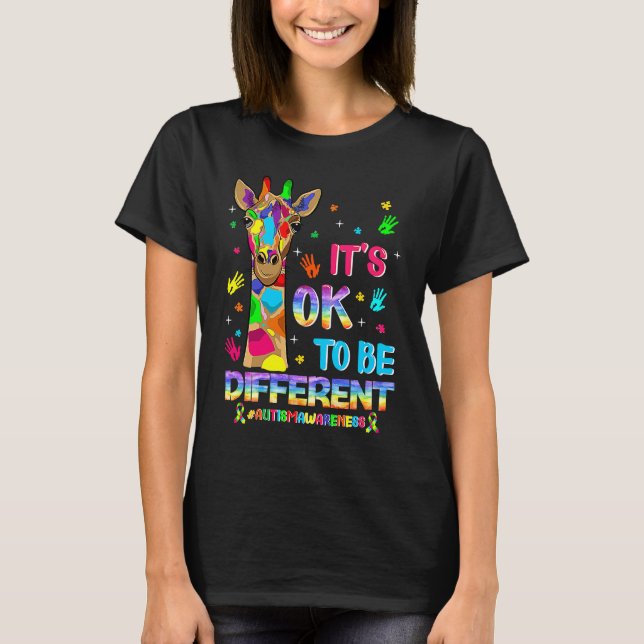 T-shirt Autism Awareness Giraffe Flower Its Ok To Be Diffe (Devant)
