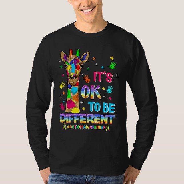 T-shirt Autism Awareness Giraffe Flower Its Ok To Be Diffe (Devant)