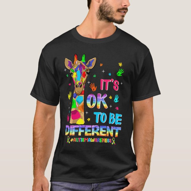 T-shirt Autism Awareness Giraffe Flower Its Ok To Be Diffe (Devant)