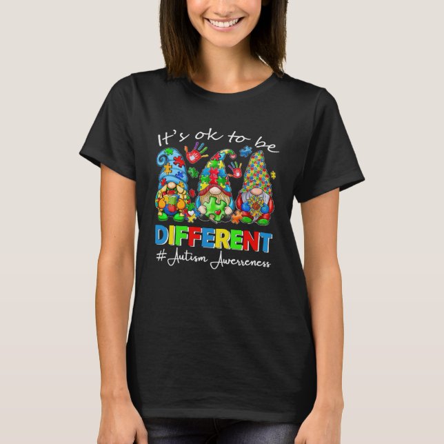 T-shirt Autism Awareness Gnome Women Kid Its Ok To Be Diff (Devant)