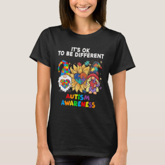 T-shirt Autism Awareness Gnomes Sunflower Its Ok To Be Dif