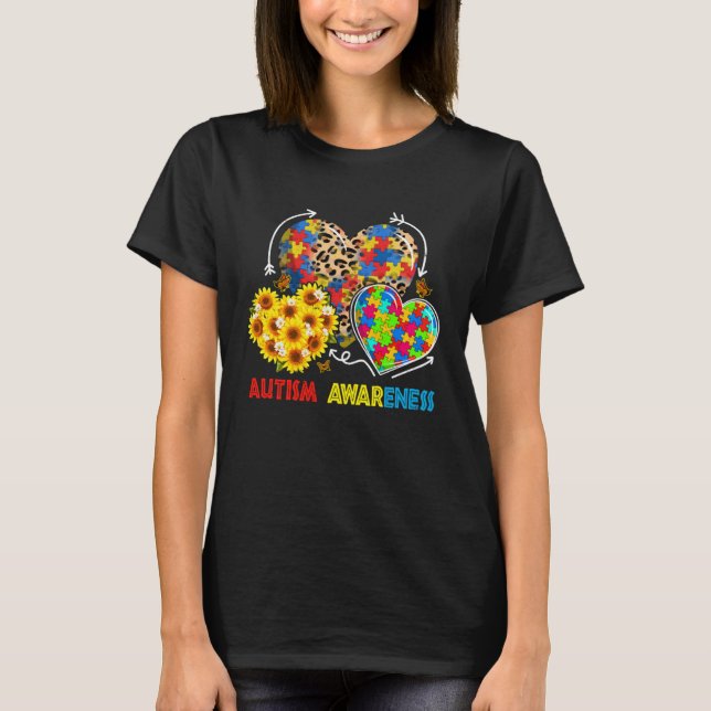 T-shirt Autism Awareness Hearts Leopard Autism Life Womens (Devant)