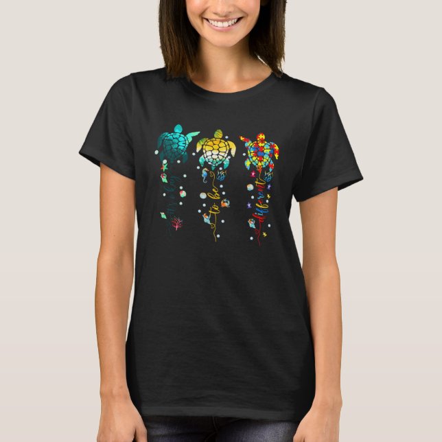 T-shirt Autism Awareness Its Ok To Be Different Sea Turtle (Devant)