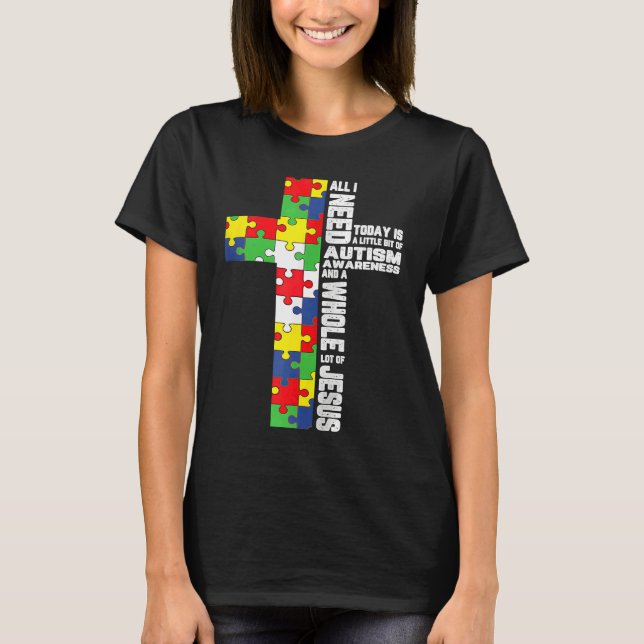 T-shirt Autism Awareness Jesus Cross Christian God Jigsaw  (Devant)
