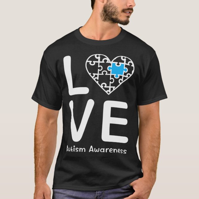 T-shirt Autism Awareness Love Heart Blue Puzzle for Men Wo (Devant)
