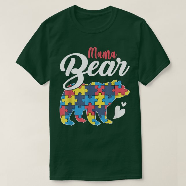 T-shirt Autism Awareness Mama Bear Puzzle Piece Autistic M (Design devant)