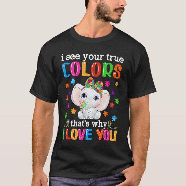 T-shirt Autism Awareness Month Mama Papa Elephant Love Nee (Devant)