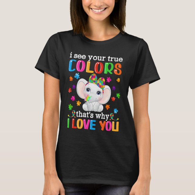 T-shirt Autism Awareness Month Mama Papa Elephant Love Nee (Devant)