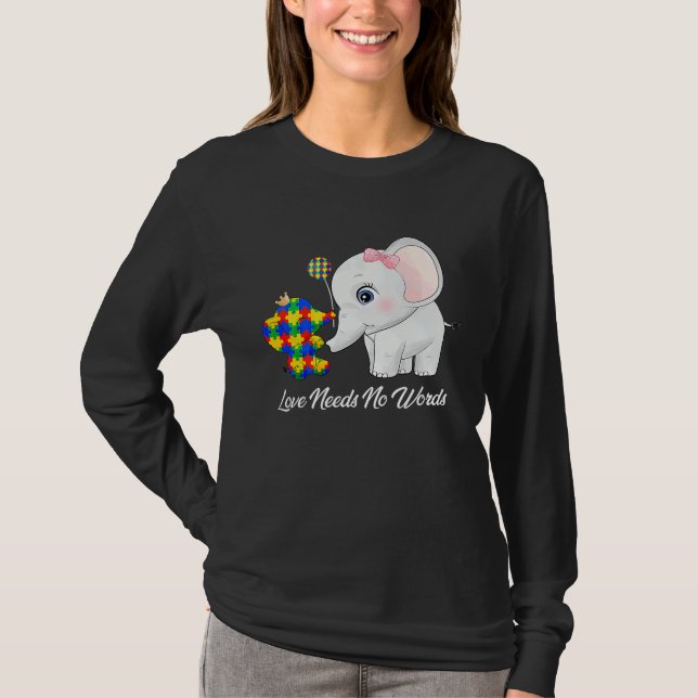 T-shirt Autism Awareness Month Mama Papa Elephant Love Nee (Devant)