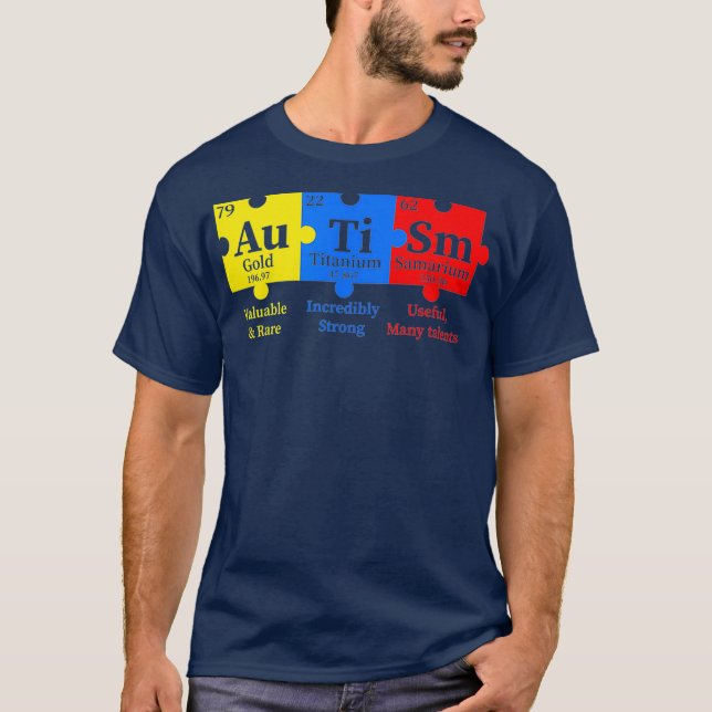 T-shirt Autism Awareness Puzzle Chemical Element (Devant)