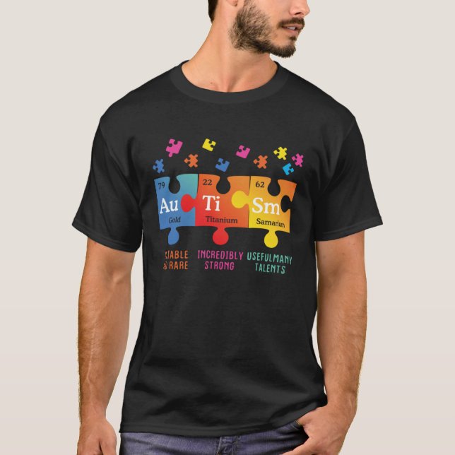 T-shirt Autism Awareness Puzzle Chemical Elements (Devant)