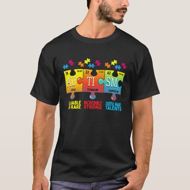 T-shirt Autism Awareness Puzzle Chemical Elements (Devant)