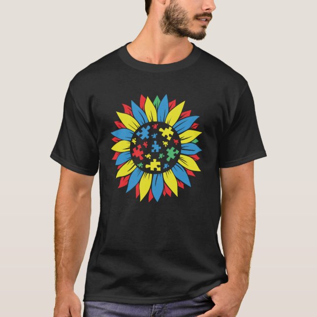 T-shirt Autism Awareness Puzzle Piece Sunflower Autism War (Devant)