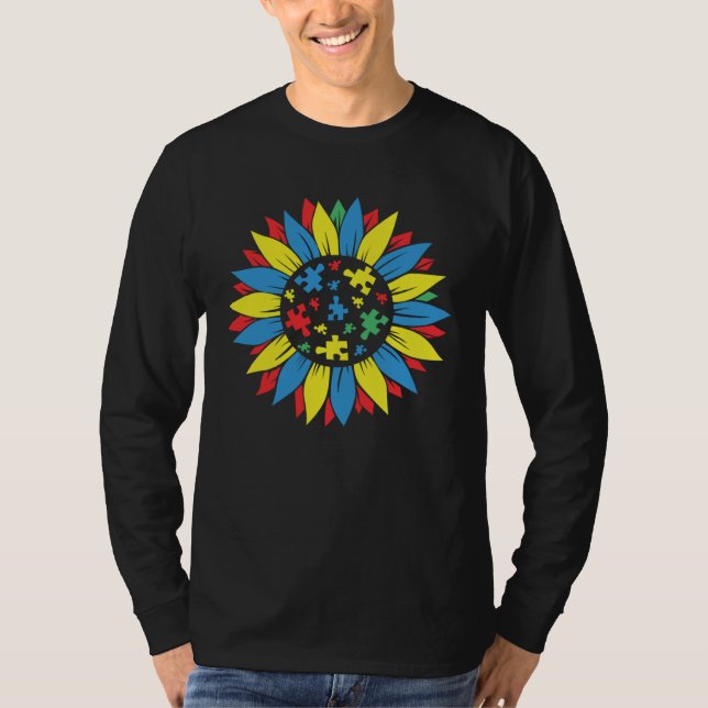 T-shirt Autism Awareness Puzzle Piece Sunflower Autism War (Devant)