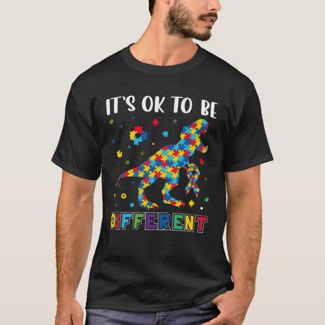 T-shirt Autism Awareness Puzzle Rex Boys Its Ok To Be Diff (Devant)