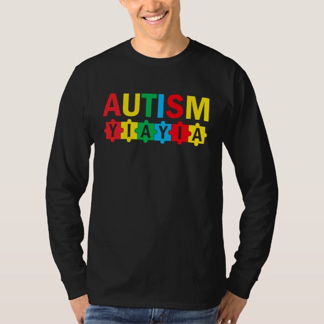 T-shirt Autism Awareness Puzzle Ribbon Proud Autism Yiayia (Devant)