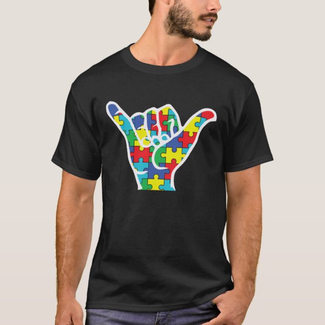 T-shirt Autism Awareness Shaka Hand Hang Loose Support Aut (Devant)