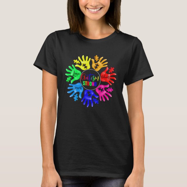 T-shirt Autism Awareness Sign Language Hand Puzzle Support (Devant)