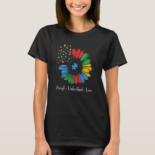 T-shirt Autism Awareness Sunflower Accept Understand Love  (Devant)