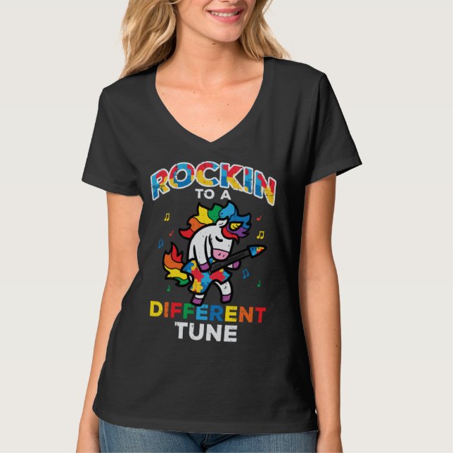 T-shirt Autism Awareness Unicorn Rockin Different Tune Tod (Devant)