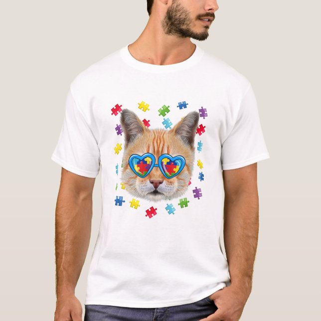 T-shirt Autism Cat Puzzle Lunettes de soleil (Devant)