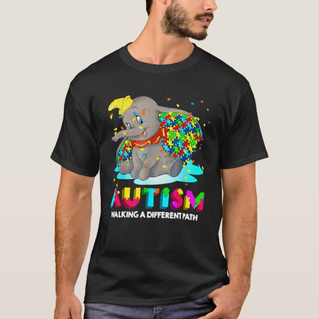 T-shirt Autism Elephant Dumbo Walking A Different Path Aut (Devant)