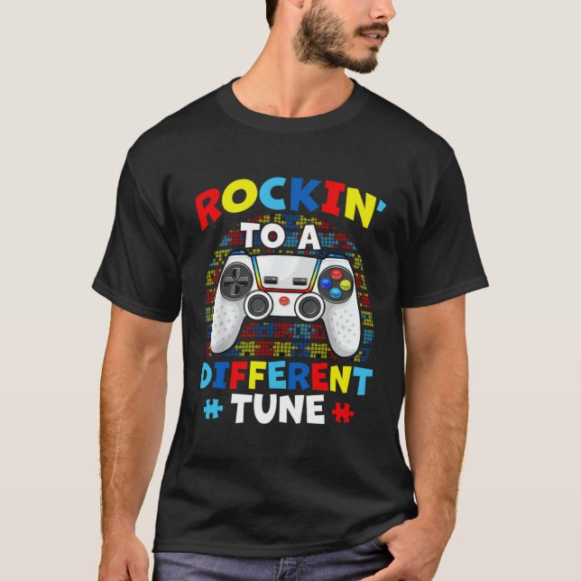 T-shirt Autism Game  Rocking To A Different Tune For Gamer (Devant)