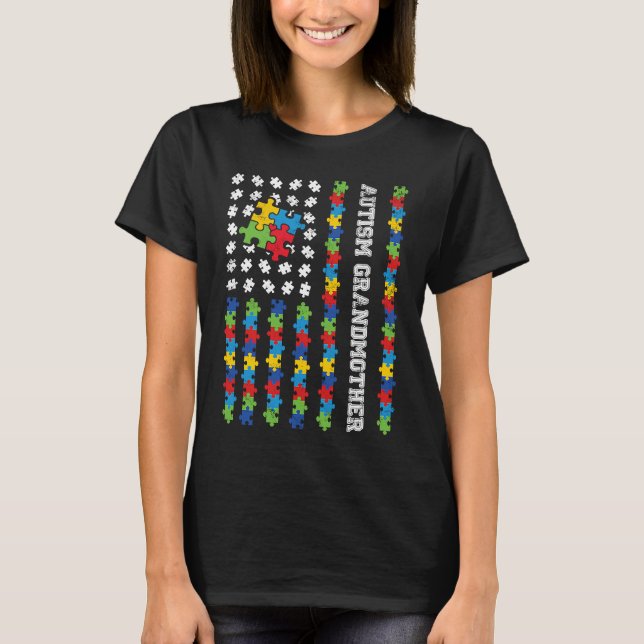 T-shirt Autism Grandmother American Flag Autism Awareness (Devant)