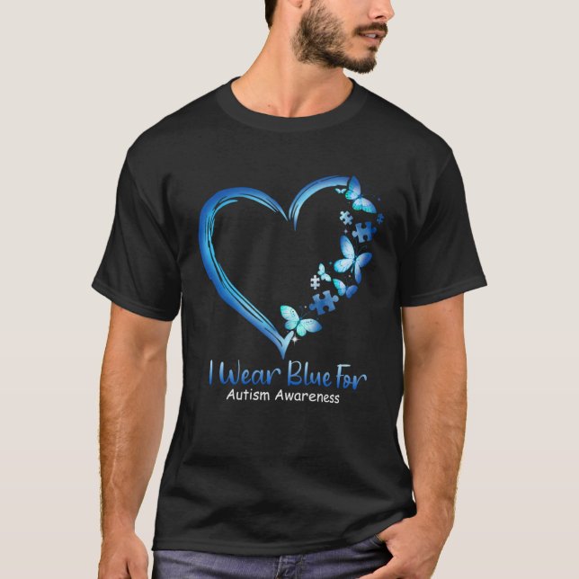 T-shirt Autism Heart Butterfly I Wear Blue For Autism Awar (Devant)