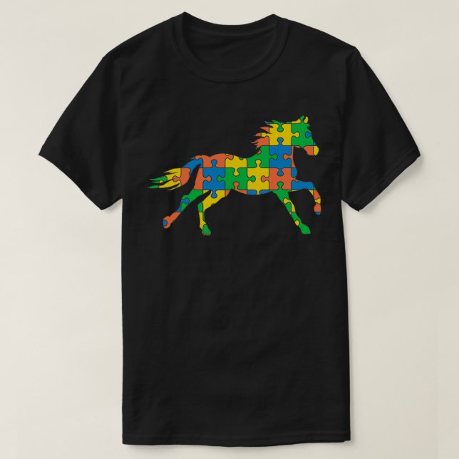 T-shirt Autism Horse Autism Mois Ruban Puzzle Différence (Design devant)