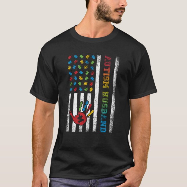 T-shirt Autism Husband American Flag Autism Awareness (Devant)