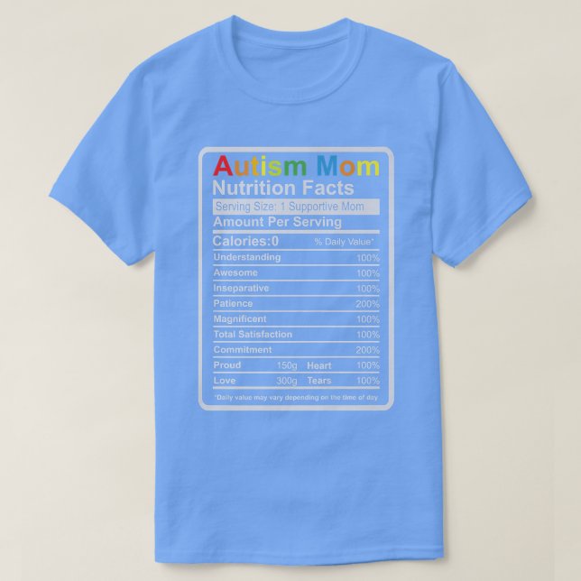 T-shirt Autism Mom Nutrition Fiches - Sensibilisation sur  (Design devant)