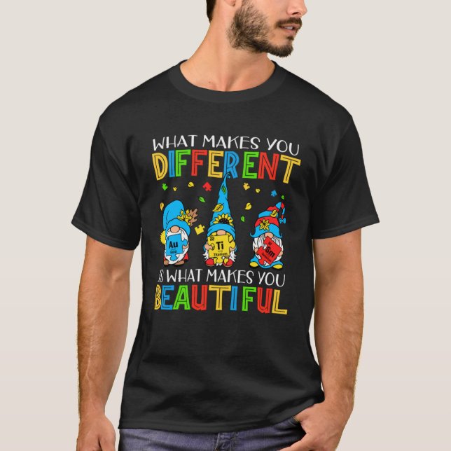 T-shirt Autism Puzzle Piece Gnomes  Different Beautiful Au (Devant)