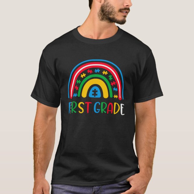 T-shirt Autism School Teachers 1st Grade Rainbow Awareness (Devant)
