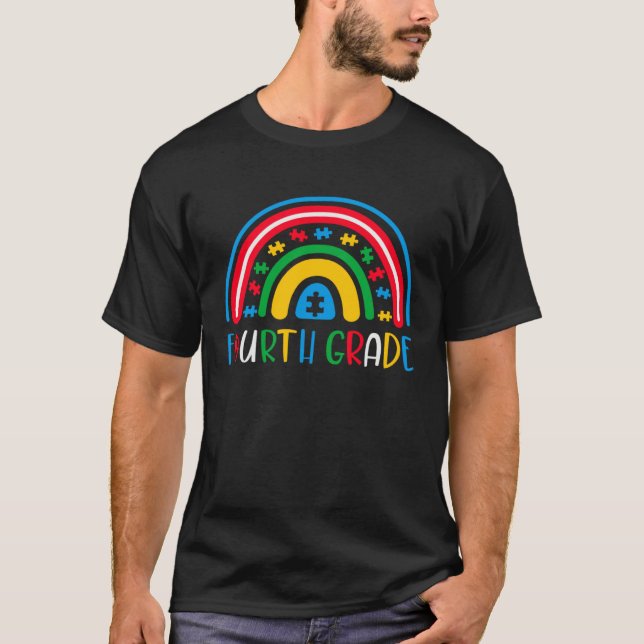 T-shirt Autism School Teachers 4th Grade Rainbow Awareness (Devant)