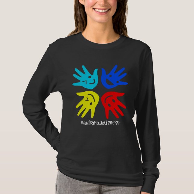 T-shirt Autism Sign Hand Smile Face Autistic Child Autism  (Devant)