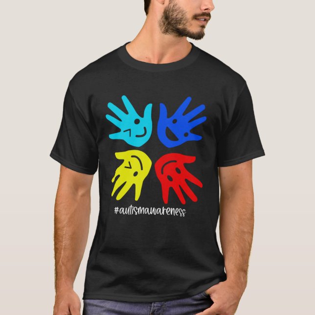 T-shirt Autism Sign Hand Smile Face Autistic Child Autism  (Devant)