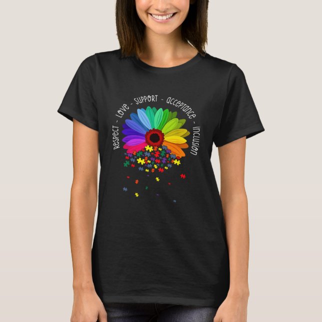 T-shirt Autism Sunflower Respect Love Support Autism Aware (Devant)